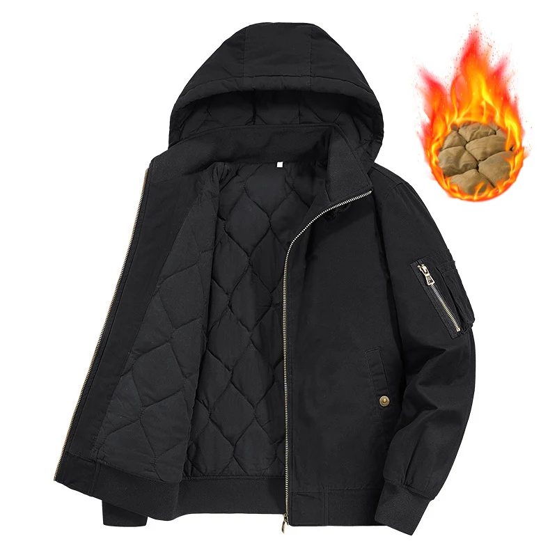 Herren Gefütterte Kapuzen‑Bomberjacke mit Diamantstepp-Innenfutter und Ärmeltasche Drune