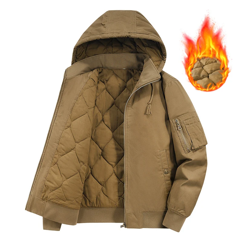 Herren Gefütterte Kapuzen‑Bomberjacke mit Diamantstepp-Innenfutter und Ärmeltasche Drune