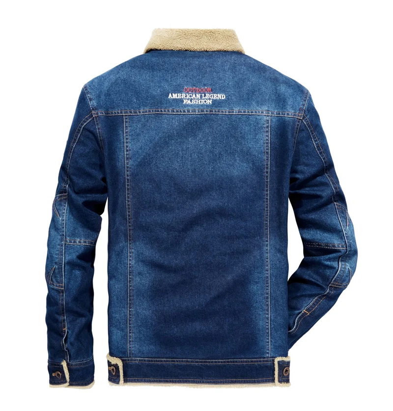 Herren gefütterte Jeansjacke mit Sherpa‑Innenfutter und hohem Kragen Drune