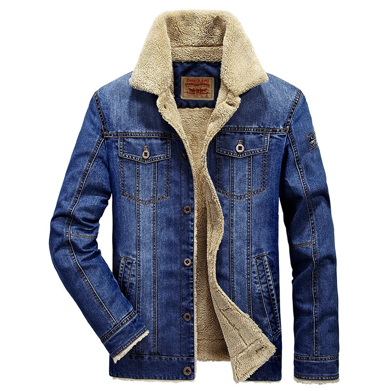 Herren Gefütterte Jeansjacke mit Sherpa-Innenfutter, Hemdkragen und Druckknopf‑Front Drune