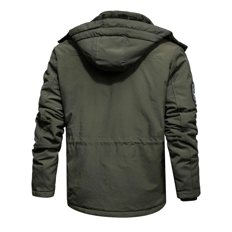 Herren Gefütterte Fieldjacke im Military-Utility‑Stil mit Kapuze und Fleece-Innenfutter Drune