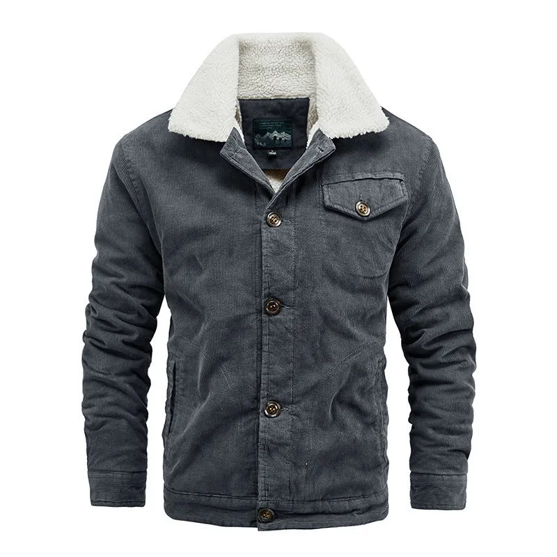 Herren gefütterte Cordjacke mit Sherpa‑Kragen und Teddyfleece‑Innenfutter Drune