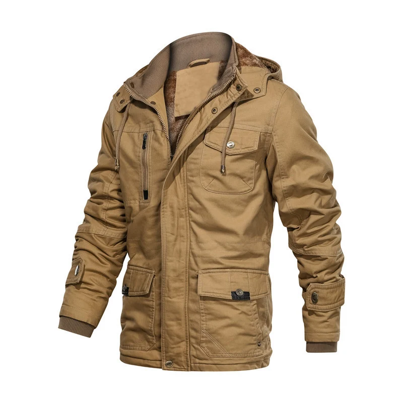 Herren gefütterte Canvas-Utilityjacke mit weichem Teddy-Innenfutter, verdecktem Zweiwege-Reißverschluss und Mehrfach-Taschen Drune