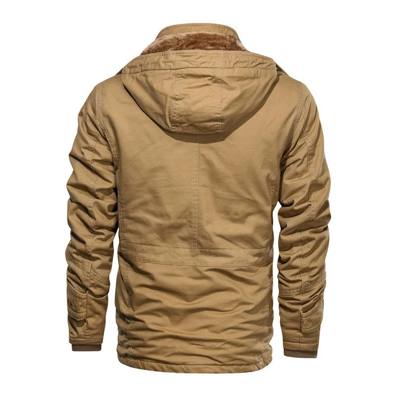 Herren gefütterte Canvas-Utilityjacke mit weichem Teddy-Innenfutter, verdecktem Zweiwege-Reißverschluss und Mehrfach-Taschen Drune
