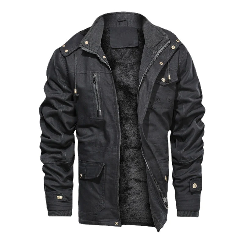 Herren gefütterte Canvas-Utilityjacke mit weichem Teddy-Innenfutter, verdecktem Zweiwege-Reißverschluss und Mehrfach-Taschen Drune