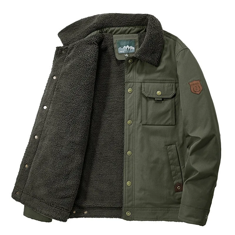 Herren Gefütterte Canvas-Truckerjacke mit Teddyfleece-Innenlage und Hemdkragen Drune