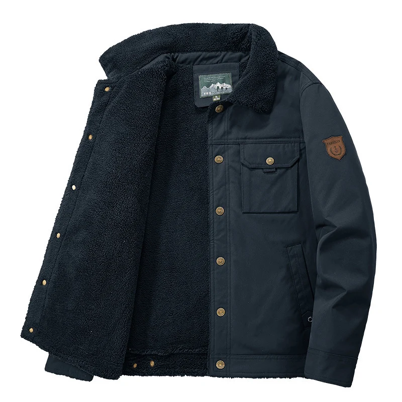 Herren Gefütterte Canvas-Truckerjacke mit Teddyfleece-Innenlage und Hemdkragen Drune