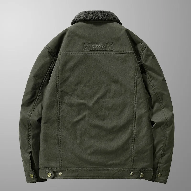 Herren Gefütterte Canvas-Truckerjacke mit Teddyfleece-Innenlage und Hemdkragen Drune