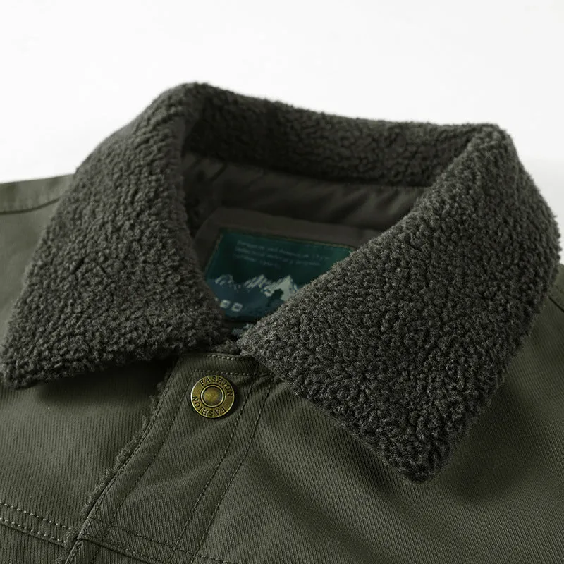 Herren Gefütterte Canvas-Truckerjacke mit Teddyfleece-Innenlage und Hemdkragen Drune