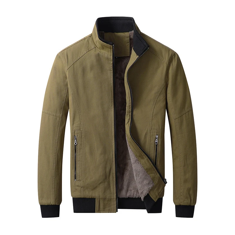 Herren gefütterte Canvas-Bomberjacke mit Teddyfleece-Innenfutter und Stehkragen Drune
