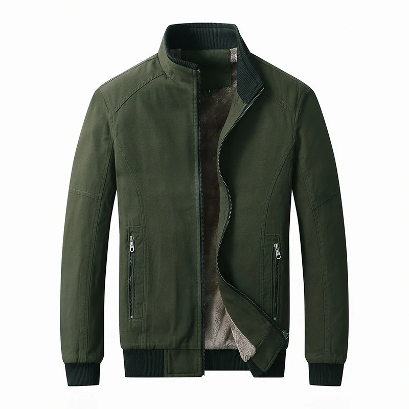Herren gefütterte Canvas-Bomberjacke mit Teddyfleece-Innenfutter und Stehkragen Drune