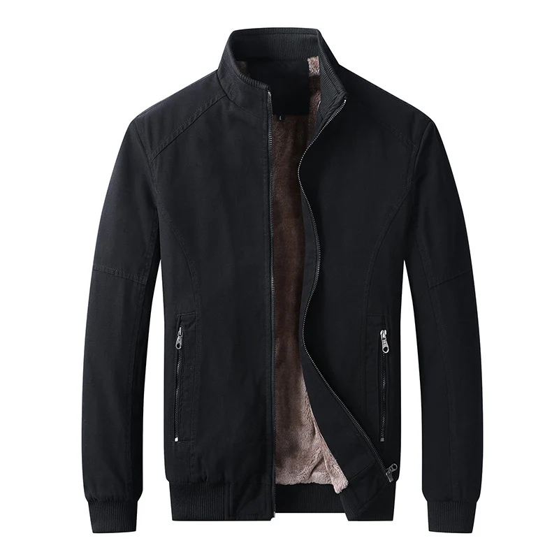 Herren gefütterte Canvas-Bomberjacke mit Teddyfleece-Innenfutter und Stehkragen Drune