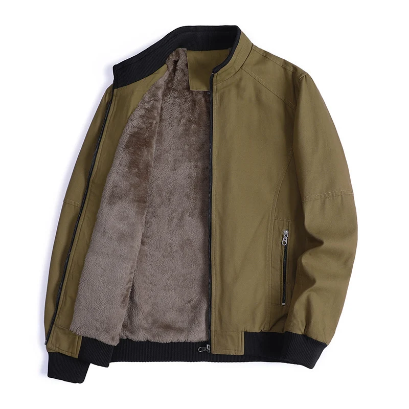 Herren gefütterte Canvas-Bomberjacke mit Teddyfleece-Innenfutter und Stehkragen Drune
