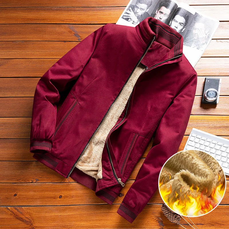 Herren Gefütterte Bomberjacke mit Teddyfleece-Innenfutter und Stehkragen Drune
