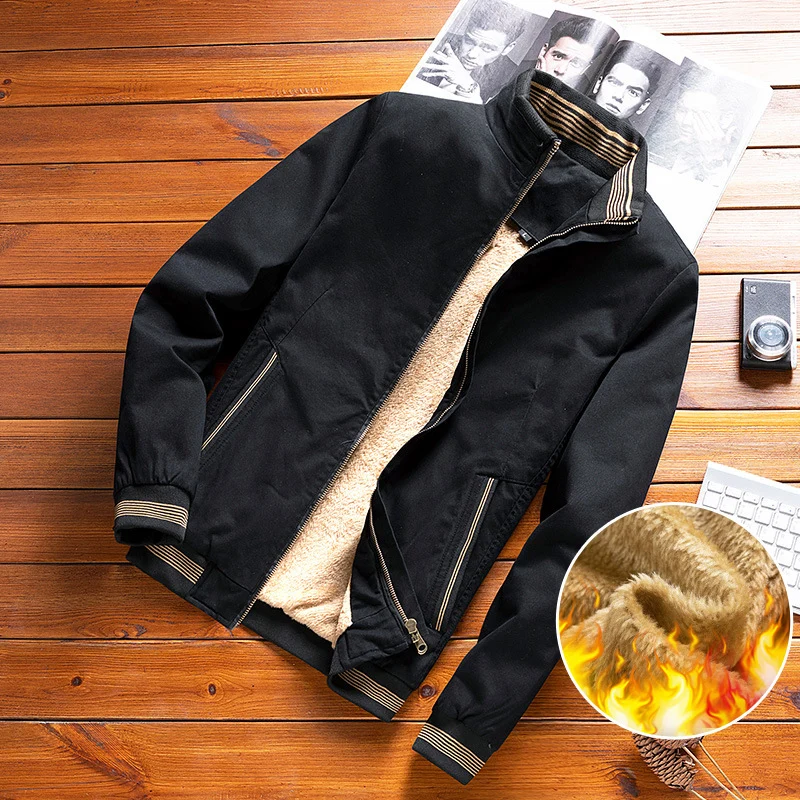 Herren Gefütterte Bomberjacke mit Teddyfleece-Innenfutter und Stehkragen Drune