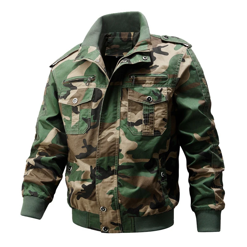Herren funktionale Canvas-Pilotenjacke mit Stehkragen, Pattentaschen und geripptem Saum Drune