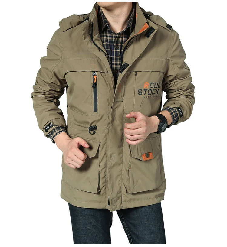 Herren funktionale Canvas-Fieldjacke mit Multifunktionstaschen und atmungsaktivem Mesh-Innenfutter Drune