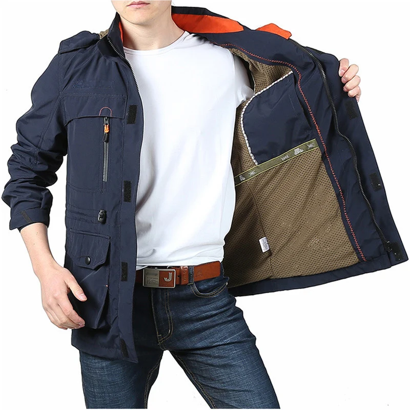Herren funktionale Canvas-Fieldjacke mit Multifunktionstaschen und atmungsaktivem Mesh-Innenfutter Drune