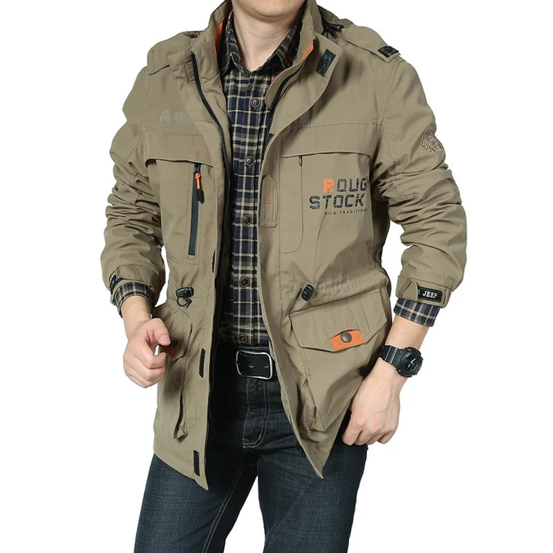 Herren funktionale Canvas-Fieldjacke mit Multifunktionstaschen und atmungsaktivem Mesh-Innenfutter Drune