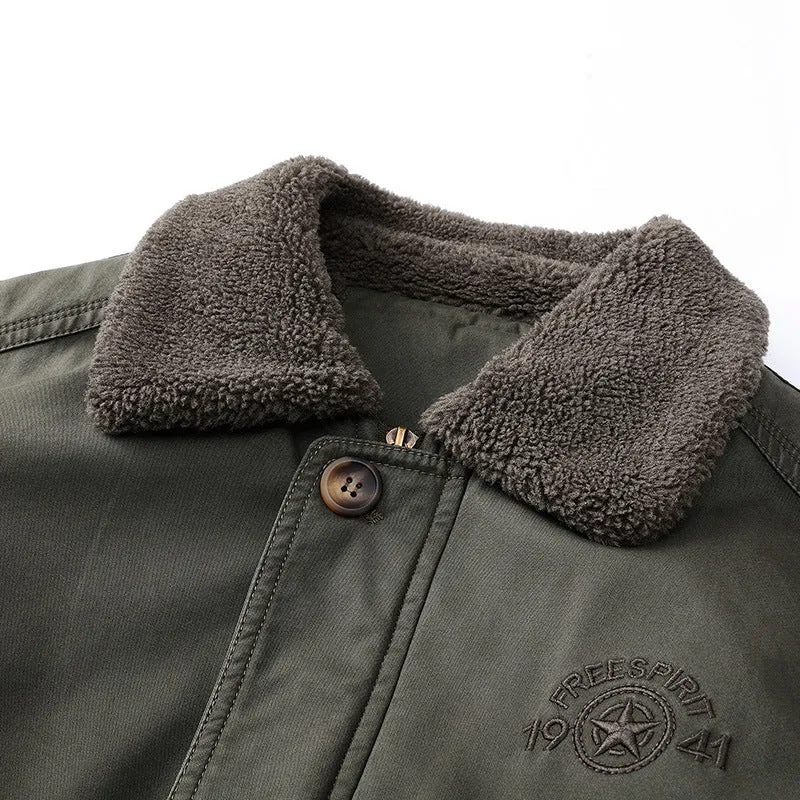 Herren Fliegerjacke im Vintage-Utility-Stil mit Teddyinnenfutter und Rippbündchen Drune