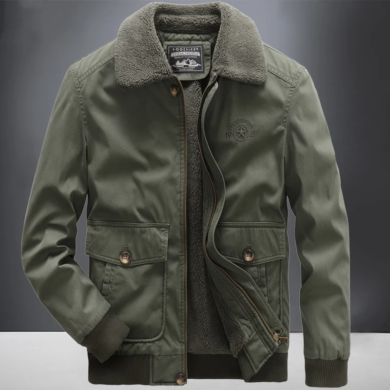Herren Fliegerjacke im Vintage-Utility-Stil mit Teddyinnenfutter und Rippbündchen Drune