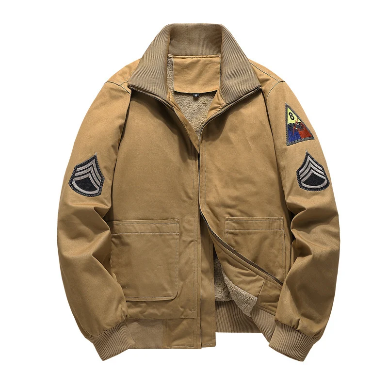 Herren Fliegerblouson mit Sherpa-Innenfutter, gestickten Patch-Details und geripptem Saum Drune