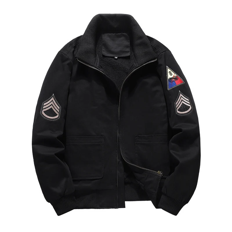 Herren Fliegerblouson mit Sherpa-Innenfutter, gestickten Patch-Details und geripptem Saum Drune