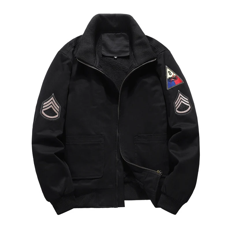 Herren Fliegerblouson mit Sherpa-Innenfutter, gestickten Patch-Details und geripptem Saum Drune
