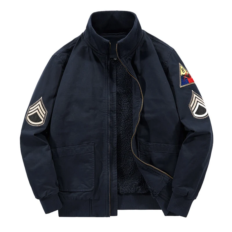 Herren Fliegerblouson mit Sherpa-Innenfutter, gestickten Patch-Details und geripptem Saum Drune
