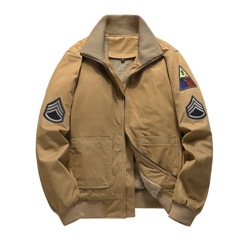 Herren Fliegerblouson mit Sherpa-Innenfutter, gestickten Patch-Details und geripptem Saum Drune
