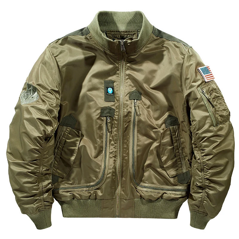 Herren Flieger-Bomberjacke mit Mehrfach-Zip-Taschen und Rippbündchen Drune
