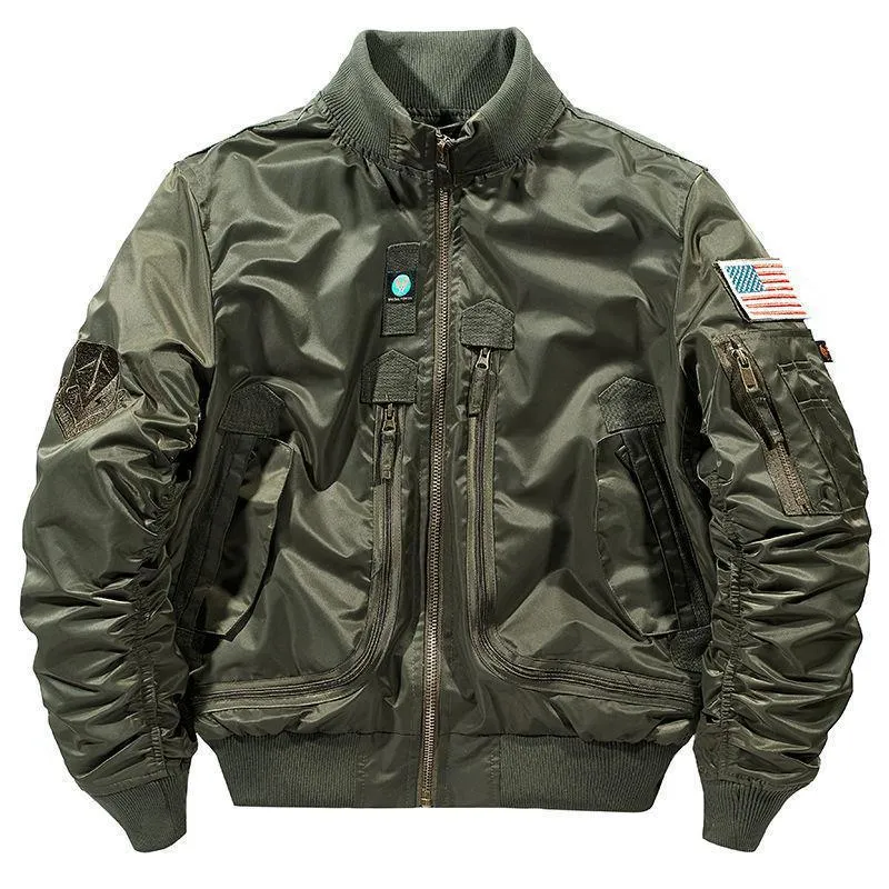 Herren Flieger-Bomberjacke mit Mehrfach-Zip-Taschen und Rippbündchen Drune