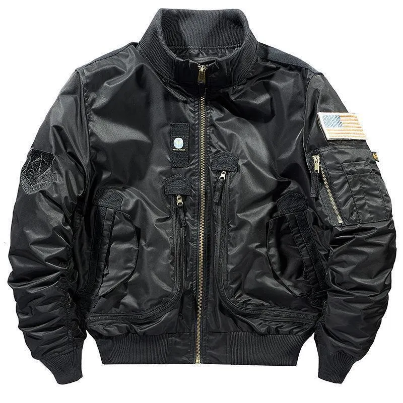 Herren Flieger-Bomberjacke mit Mehrfach-Zip-Taschen und Rippbündchen Drune
