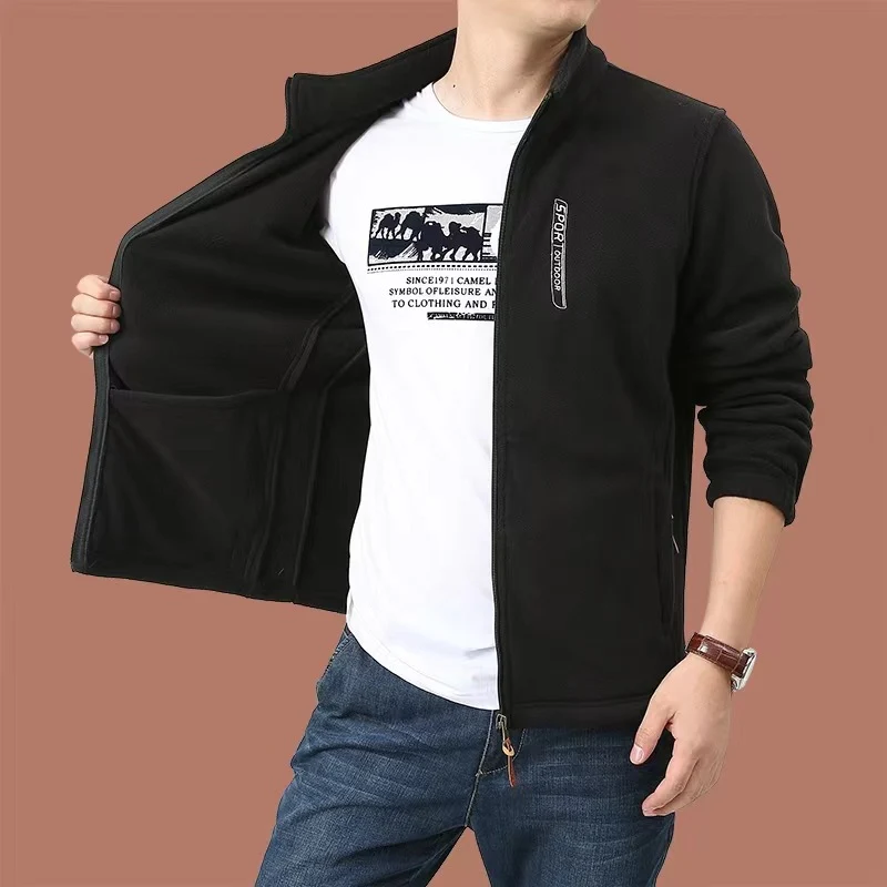 Herren Fleecejacke mit durchgehendem Reißverschluss, Stehkragen und Eingrifftaschen Drune