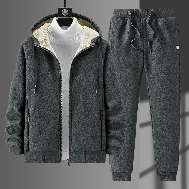 Herren fleecegefüttertes Freizeit-Jogginganzug-Set mit Kapuzenjacke und konisch geschnittener Jogginghose Drune