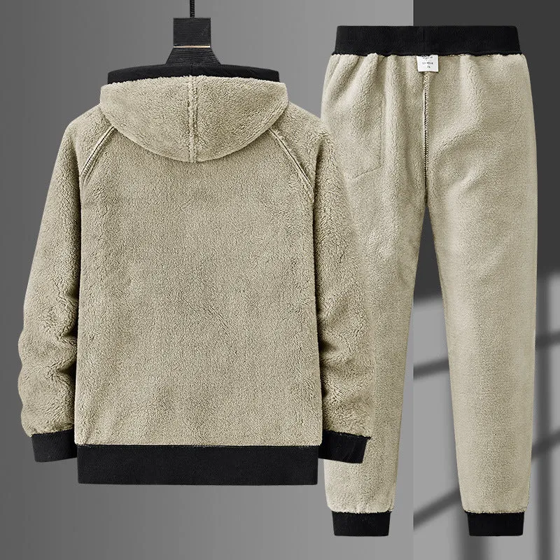 Herren fleecegefüttertes Freizeit-Jogginganzug-Set mit Kapuzenjacke und konisch geschnittener Jogginghose Drune