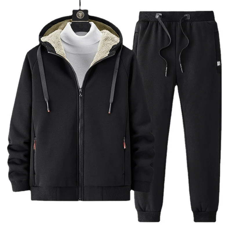 Herren fleecegefüttertes Freizeit-Jogginganzug-Set mit Kapuzenjacke und konisch geschnittener Jogginghose Drune