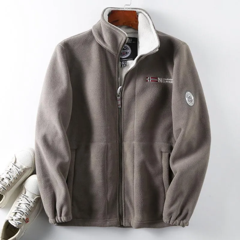 Herren Fleece-Outdoorjacke mit Teddyfleece-Innenlage, Stehkragen und Reißverschluss Drune