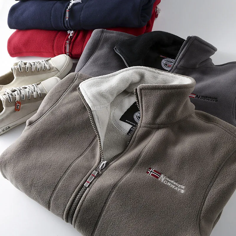Herren Fleece-Outdoorjacke mit Teddyfleece-Innenlage, Stehkragen und Reißverschluss Drune