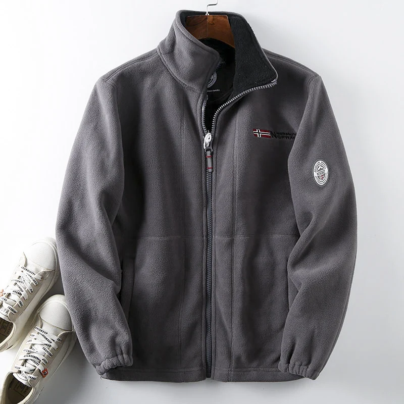 Herren Fleece-Outdoorjacke mit Teddyfleece-Innenlage, Stehkragen und Reißverschluss Drune