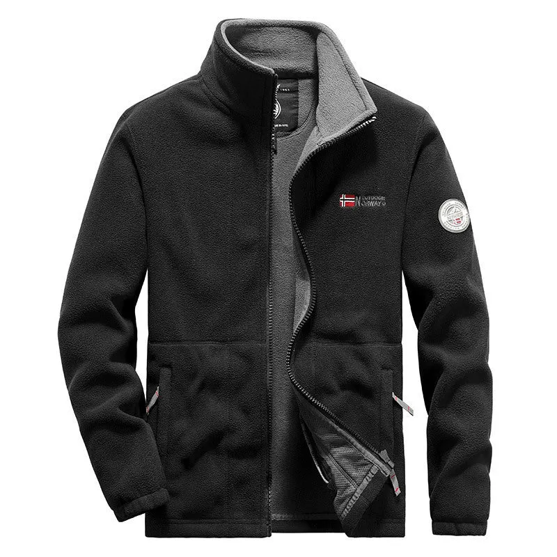 Herren Fleece-Outdoorjacke mit hohem Kragen, durchgehendem Reißverschluss und atmungsaktiver Microfleece-Fütterung Drune