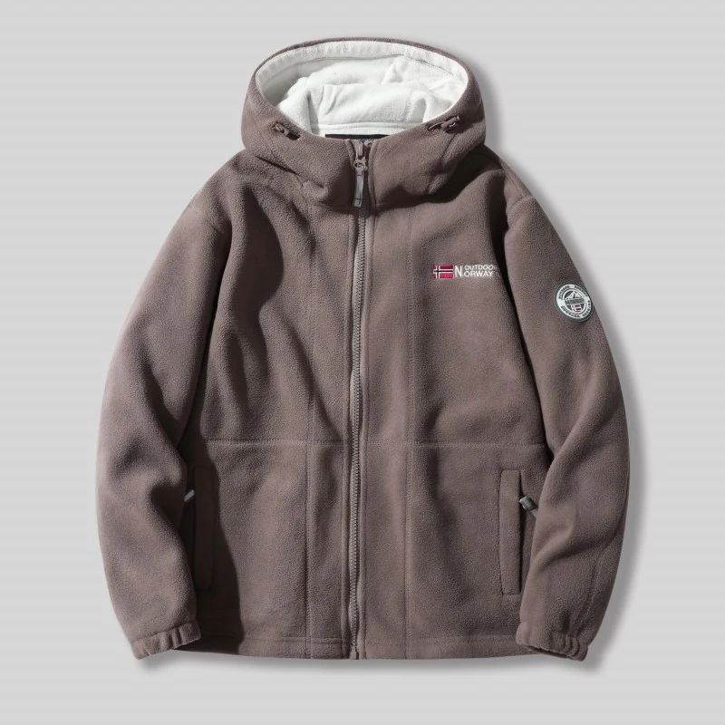 Herren Fleece-Kapuzenjacke mit Teddyfutter, durchgehendem Reißverschluss und Utility-Taschen Drune