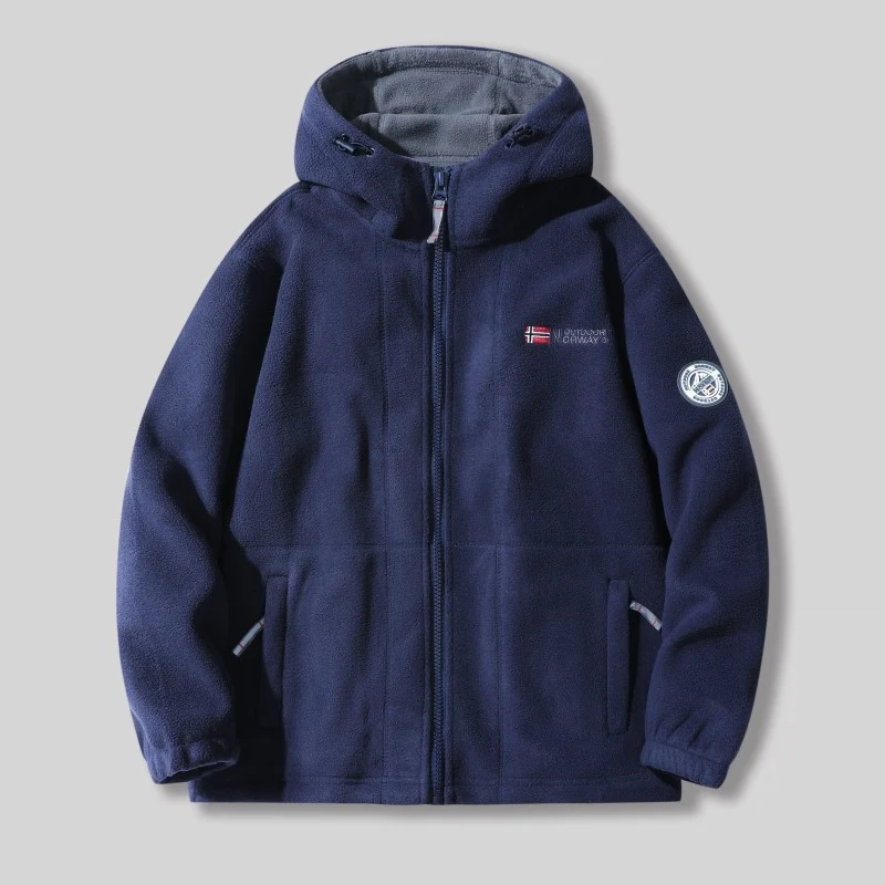 Herren Fleece-Kapuzenjacke mit Teddyfutter, durchgehendem Reißverschluss und Utility-Taschen Drune