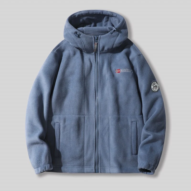 Herren Fleece-Kapuzenjacke mit Teddyfutter, durchgehendem Reißverschluss und Utility-Taschen Drune