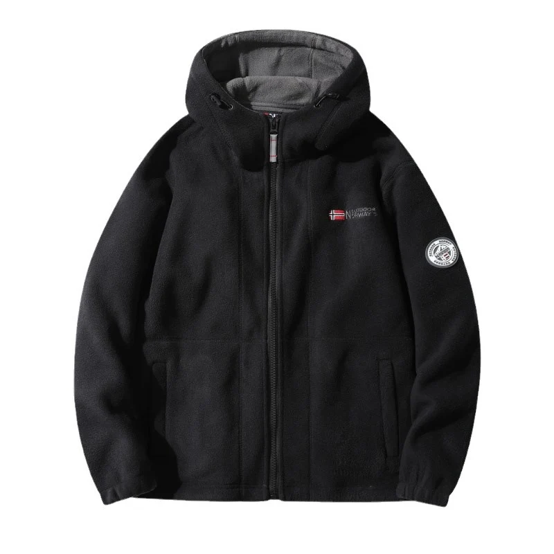 Herren Fleece-Kapuzenjacke mit Teddyfutter, durchgehendem Reißverschluss und Utility-Taschen Drune