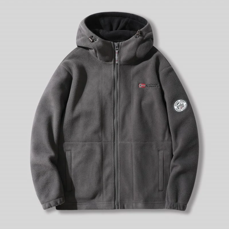 Herren Fleece-Kapuzenjacke mit Teddyfutter, durchgehendem Reißverschluss und Utility-Taschen Drune