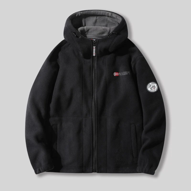Herren Fleece-Kapuzenjacke mit Teddyfutter, durchgehendem Reißverschluss und Utility-Taschen Drune