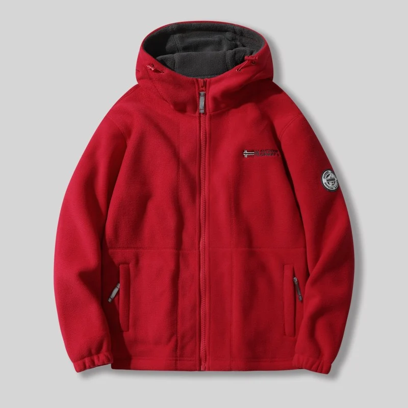 Herren Fleece-Kapuzenjacke mit Teddyfutter, durchgehendem Reißverschluss und Utility-Taschen Drune