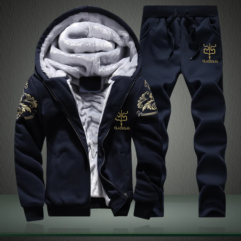 Herren Fleece-gefüttertes Freizeit-Set mit Kapuzenjacke und Thermo-Jogger Drune