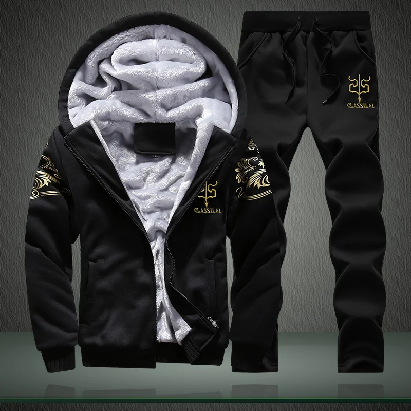 Herren Fleece-gefüttertes Freizeit-Set mit Kapuzenjacke und Thermo-Jogger Drune